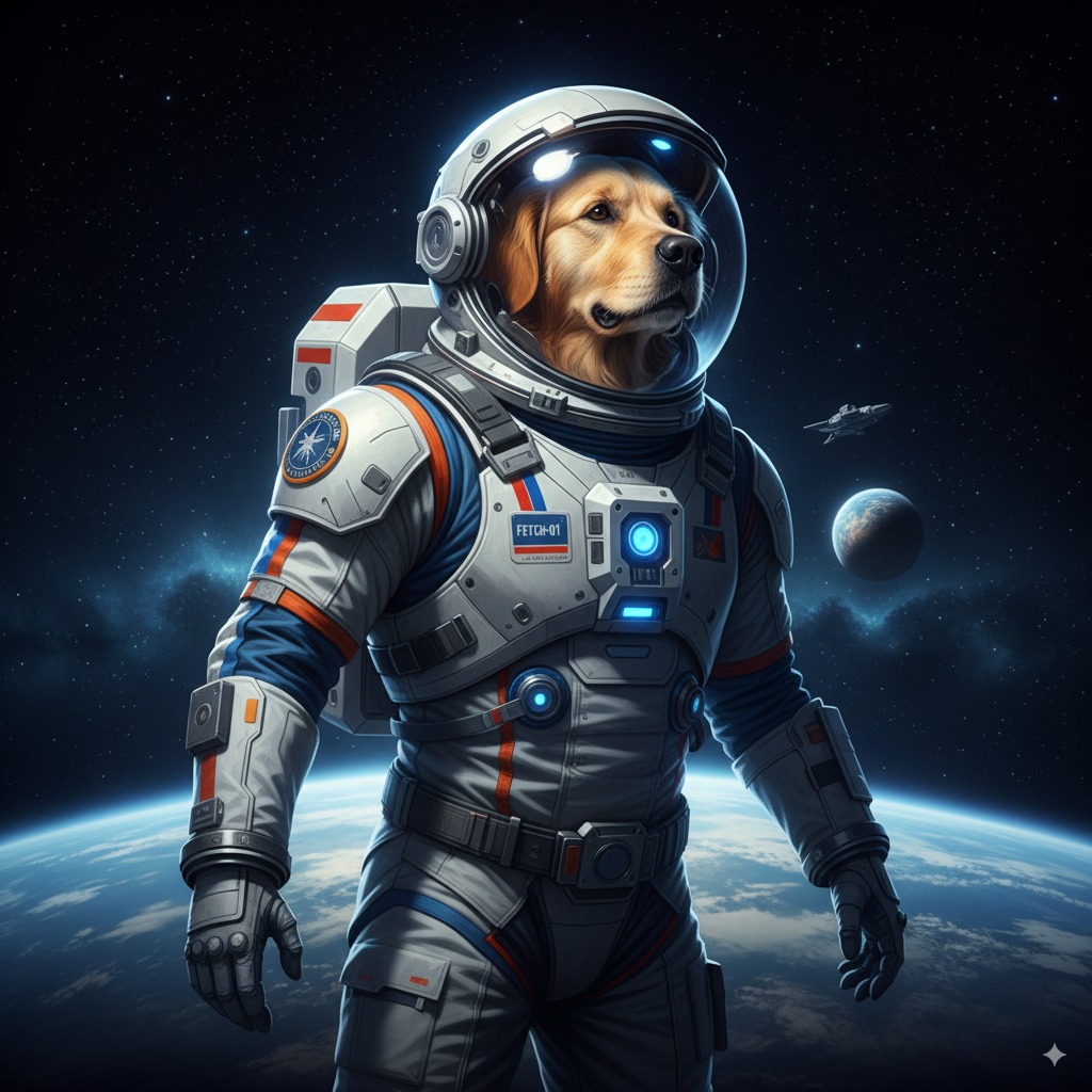 An example of the Astronaut Suit pet portrait style