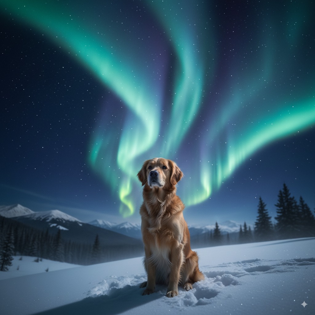 An example of the Aurora Borealis pet portrait style
