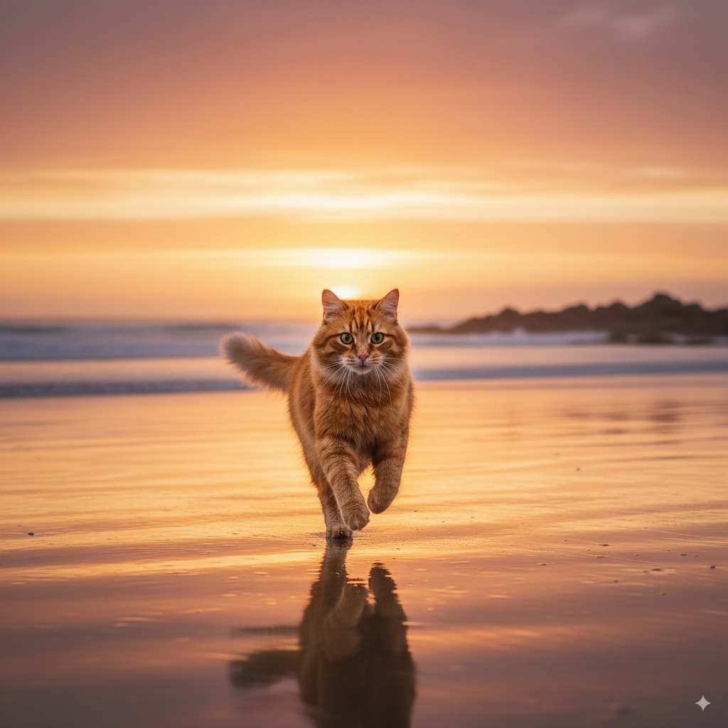 An example of the Beach Sunset Run pet portrait style