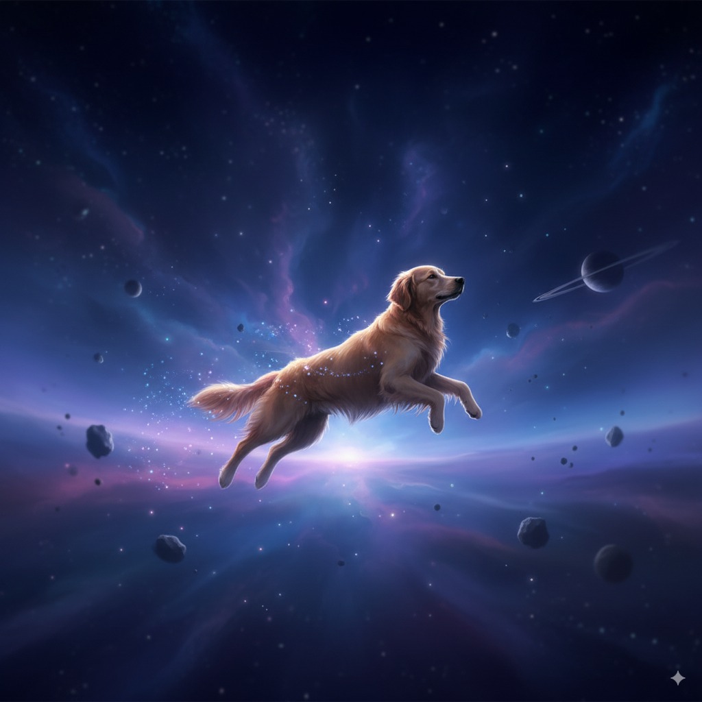 An example of the Floating in Space pet portrait style