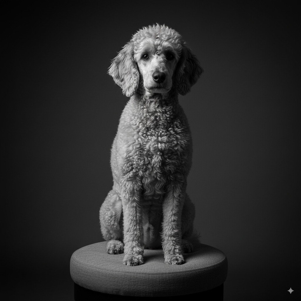 An example of the Modern Black & White Studio pet portrait style