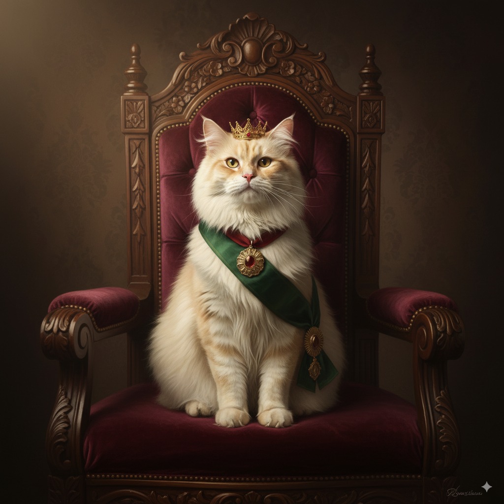 An example of the Velvet Throne Royalty pet portrait style